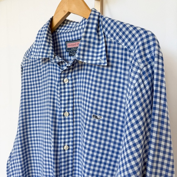 Vineyard Vines Men's Slim Fit Blue Gingham Long Sleeve Shirt L Casual Spring - Picture 2 of 11